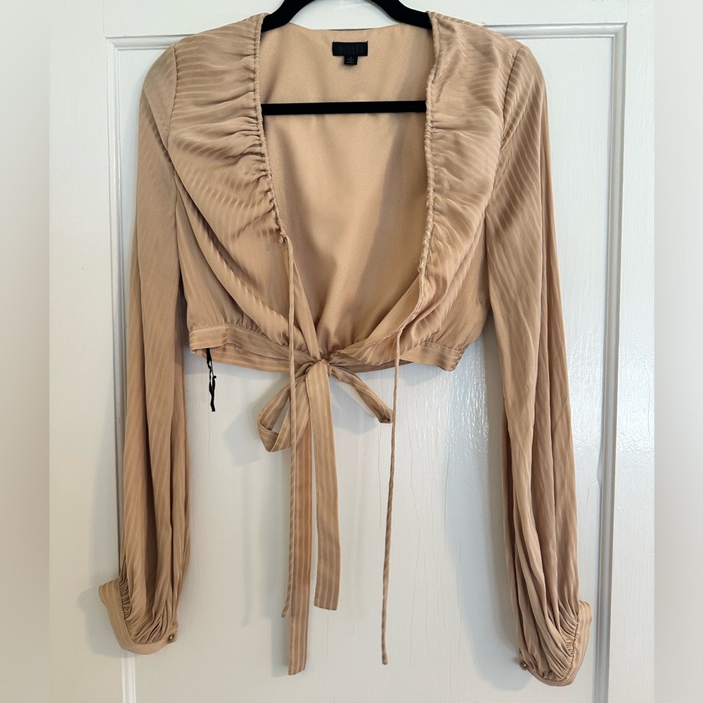 NWOT NBD light pink tie closure crop top